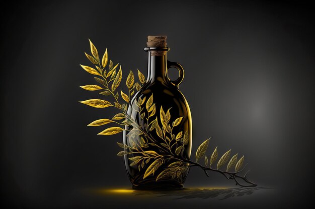 Olive branch and oil against a dark background