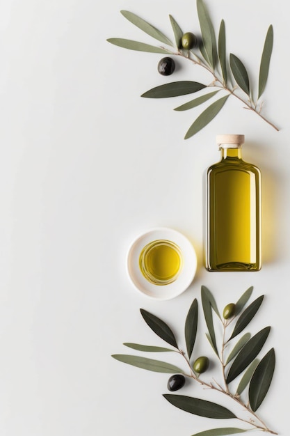 Olive branches and olive oil natural cosmetic mockup