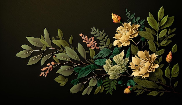 Olive color flowers border background picture AI Generated