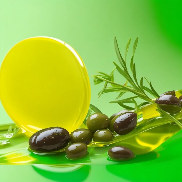 Olive cosmetics landing page new natural beauty product bottles line on green background