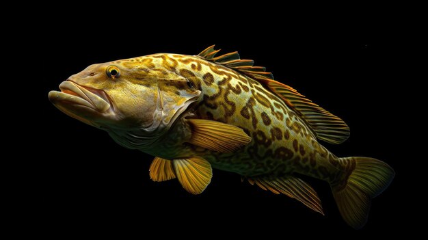 Olive Grouper in the solid black background