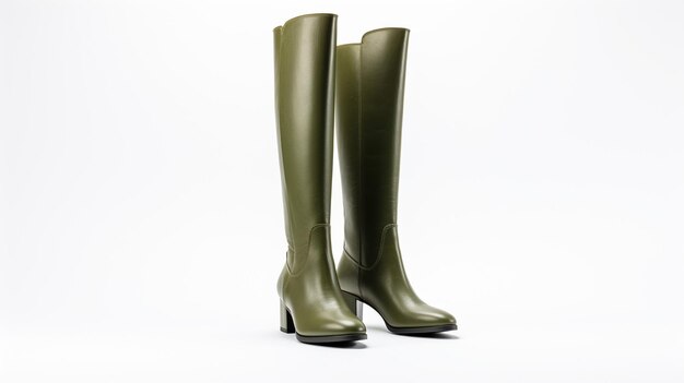 Фото olive kneehigh boots изолированы на белом фоне с пространством для копирования рекламы