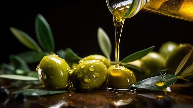 Olive oil being poured into a glass bottle