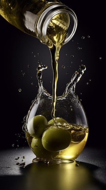 Olive oil on black background generative AI