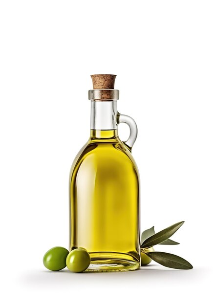 Olio d'oliva in bottiglia isolato su sfondo bianco