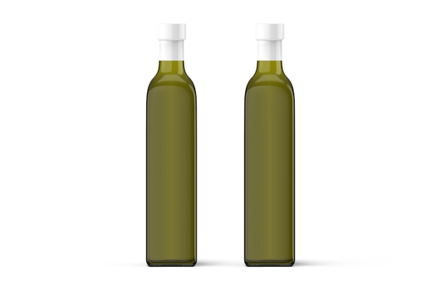 Olive oil in a bottle on a white background.