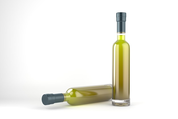 Photo olive oil bottles front side isolated in white background