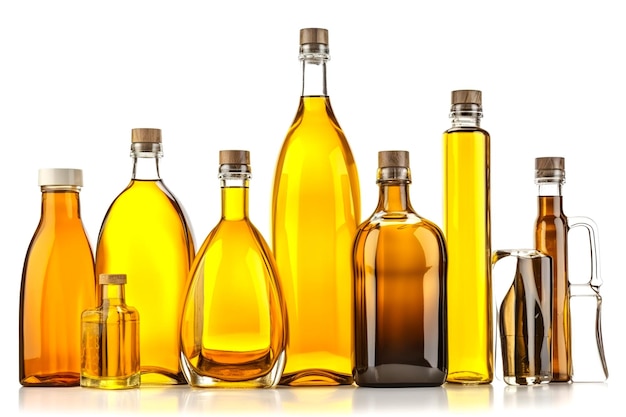 Olive oil bottles isolated on a white background with clipping path Generative AI