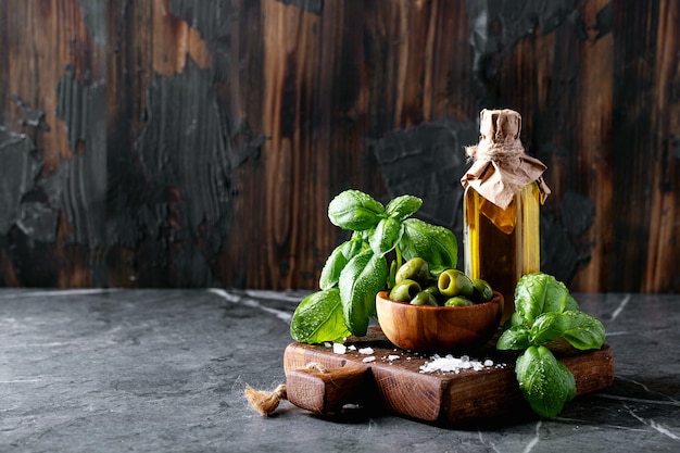 Olive oil in glass bottles