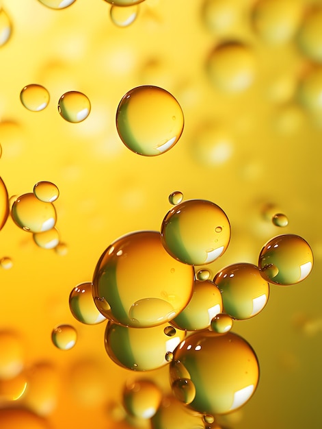 Olive oil glass textured molecular yellow bubbles