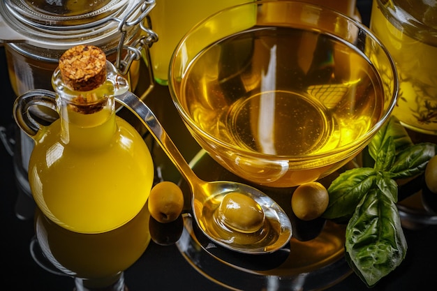 Olive oil and green olives