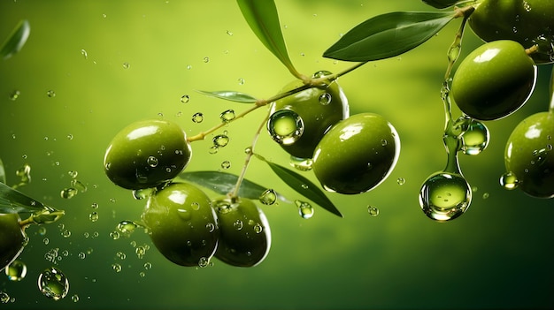 Olive oil and green olives