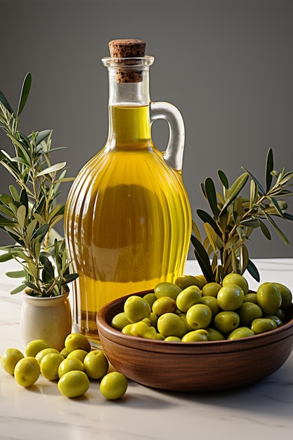 olive oil healthy food ingredient yellow virgin bottle green leaf Mediterranean fresh