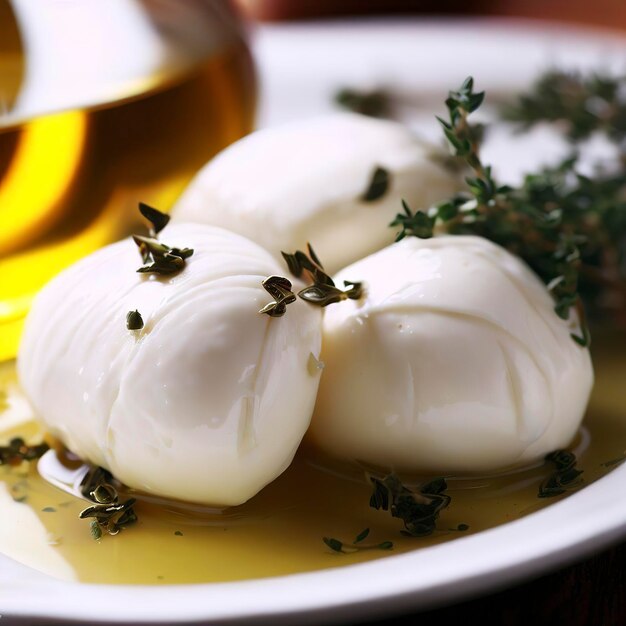 In olive oil marinated mozzarella with thyme