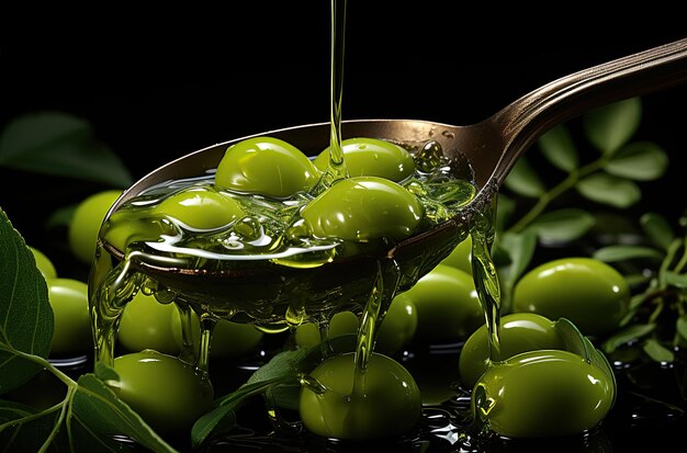 Olive oil and olive leaves
