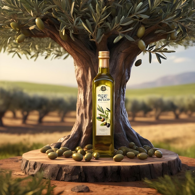 Olive oil on podium tree trunk