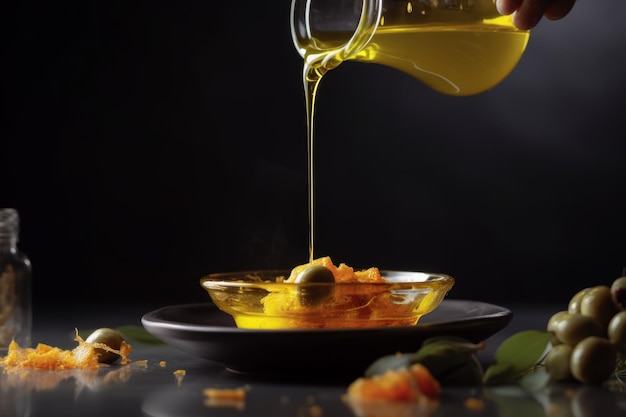 Foto olio d'oliva versato cibo flusso gusto genera ai