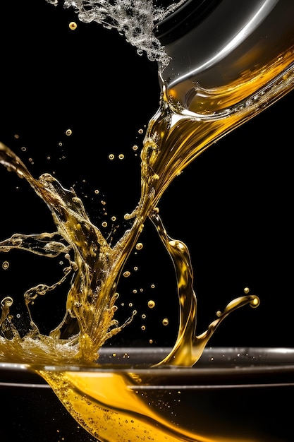 olive oil splashing black and white background