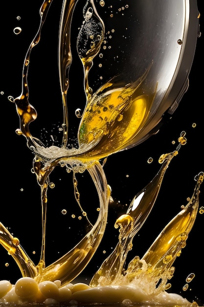 olive oil splashing black and white background