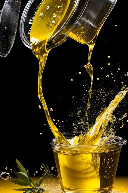 olive oil splashing black and white background