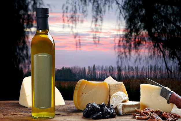 Olive oil and various cheeses