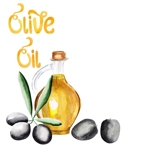 Foto illustrazione dell'acquerello di olio d'oliva