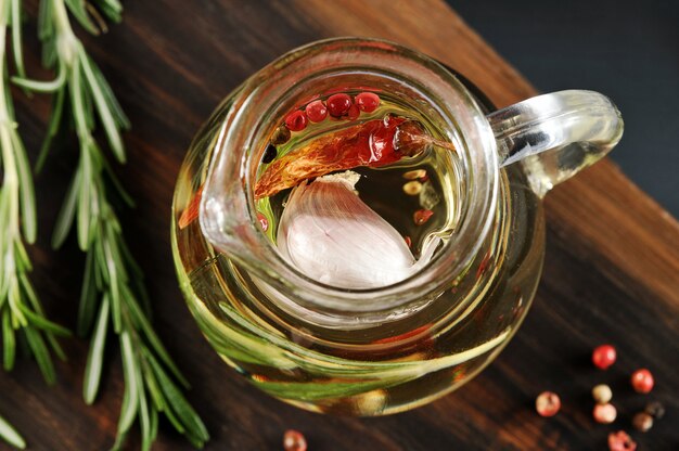 Olive oil with spices in a jar