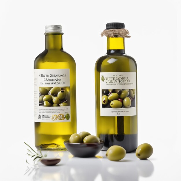 Photo olive and olive oil white background photography