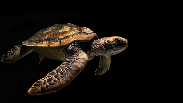 Photo olive ridley turtle in the solid black background