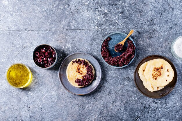 Olive tapenade served with homemade bread