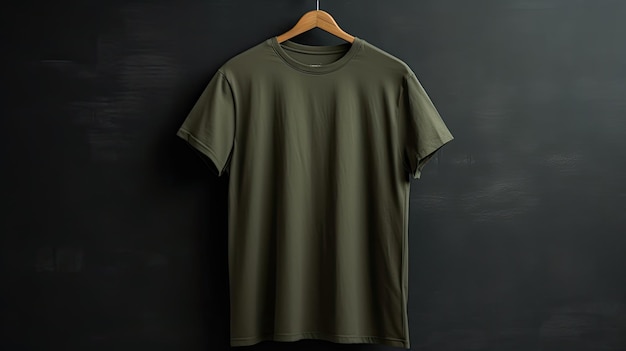 Olive tshirt on a hanger photo realistic illustration