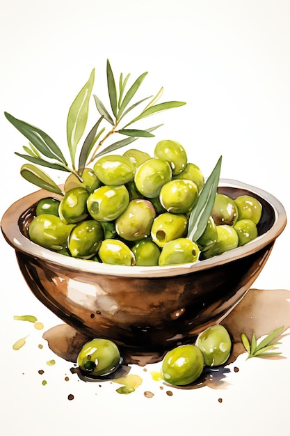 Olive Watercolor in a Bowl Artwork