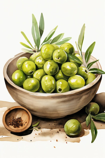 Olive Watercolor in a Bowl Artwork