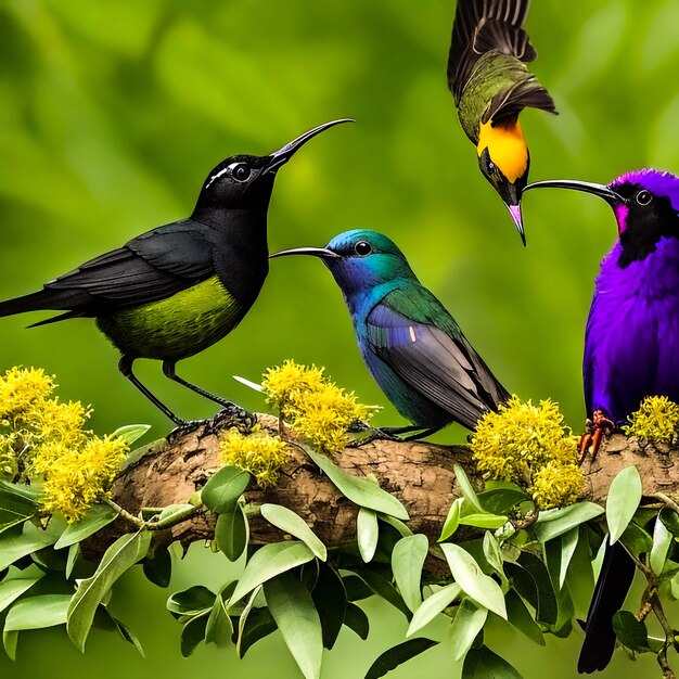 Photo olivebacked sunbirds feeding the child cinnyris jugularis