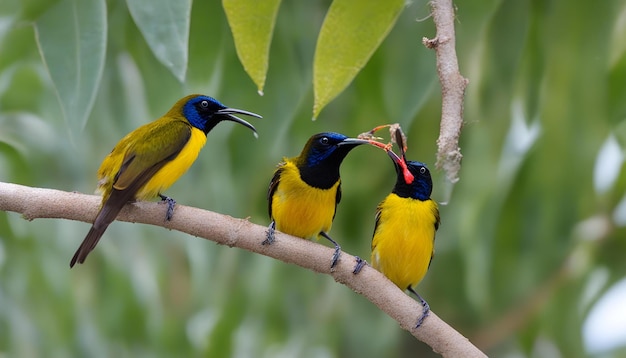 Photo olivebacked sunbirds feeding the child