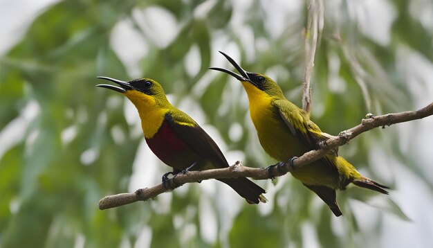 OliveBacked Sunbirds feeding the child