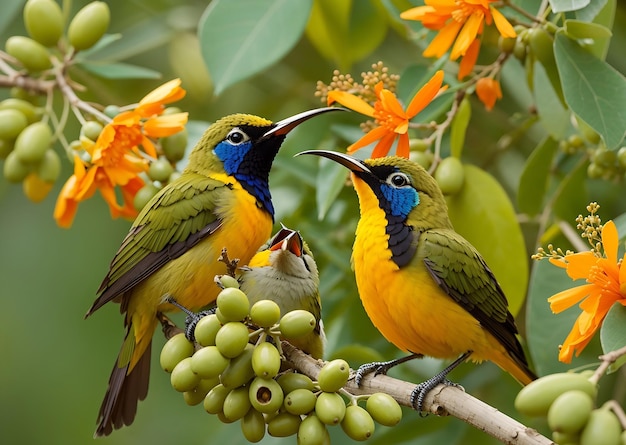 OliveBacked Sunbirds voeden het kind Cinnyris Jugularis