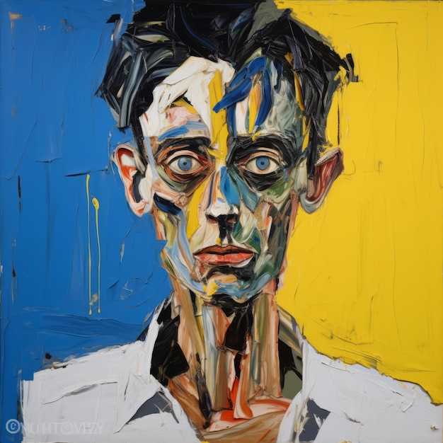 Oliver Painting Intense Expressionism With Blue And Yellow Background