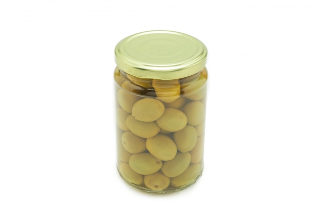 Olives in a bottle isolated on a white.