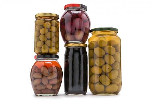 Olives in a bottle isolated on a white