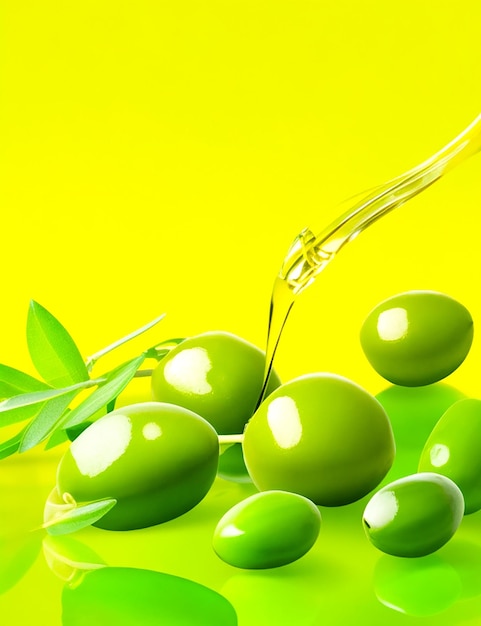 Olives and bottle of olive oil on wooden background generated by ai