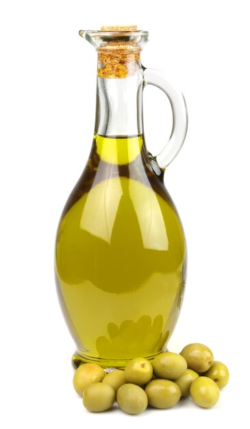 Olives and a bottle of olive oil