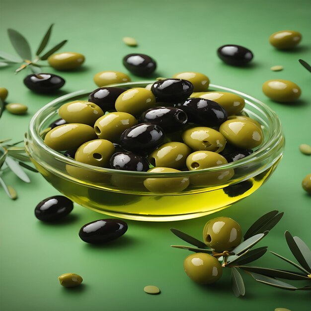 Olives falling into the olive oil olive olive oil oil splash generative ai