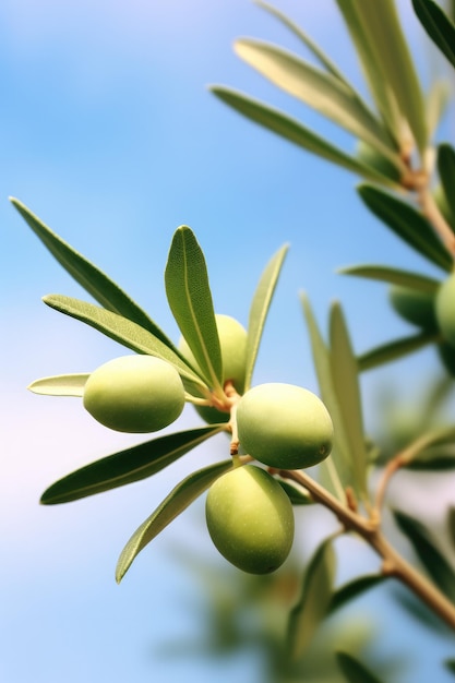 Olives and leaves on a tree branch