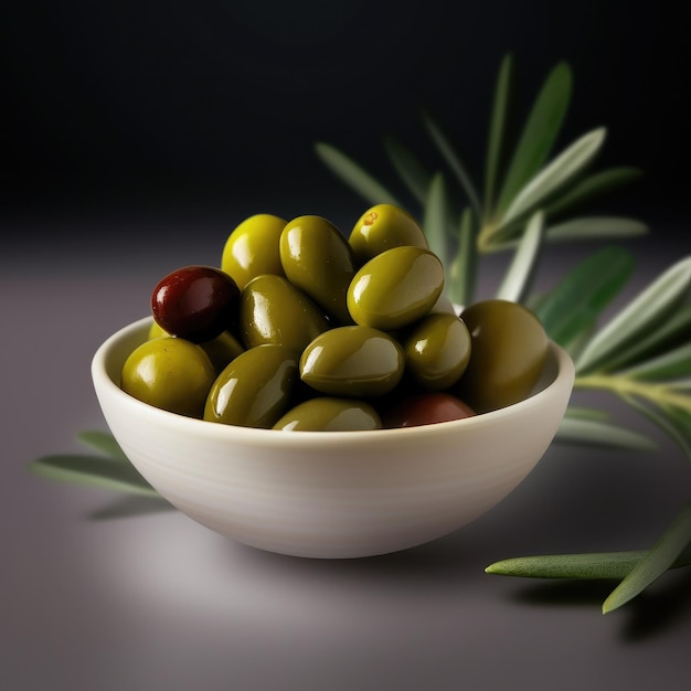 Olives and leaves on a tree branch