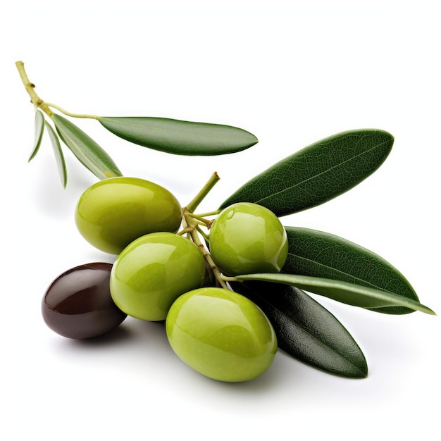 Olives and leaves on a tree branch