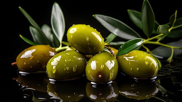 Foto olive e olio d'oliva sullo sfondo galleggiante