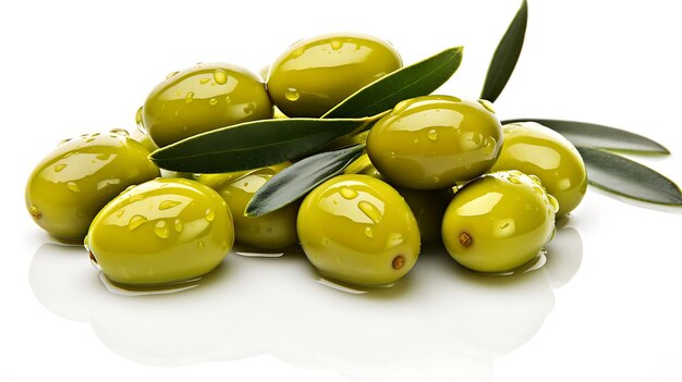 Olives and olive oil floating background