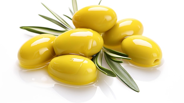 Olives and olive oil floating background