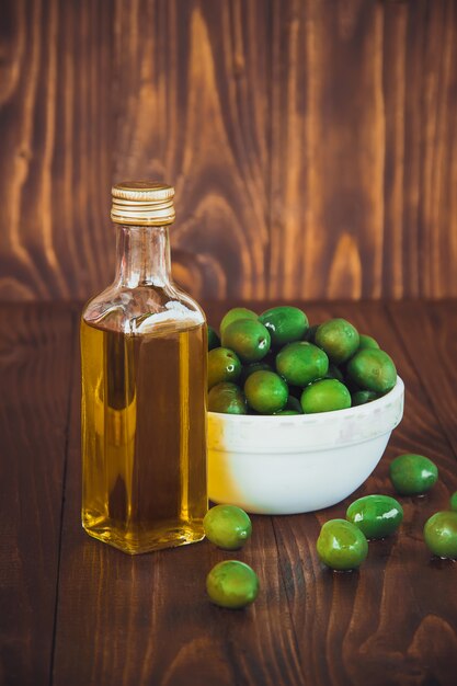 Olives and olive oil. Selective focus. Food.